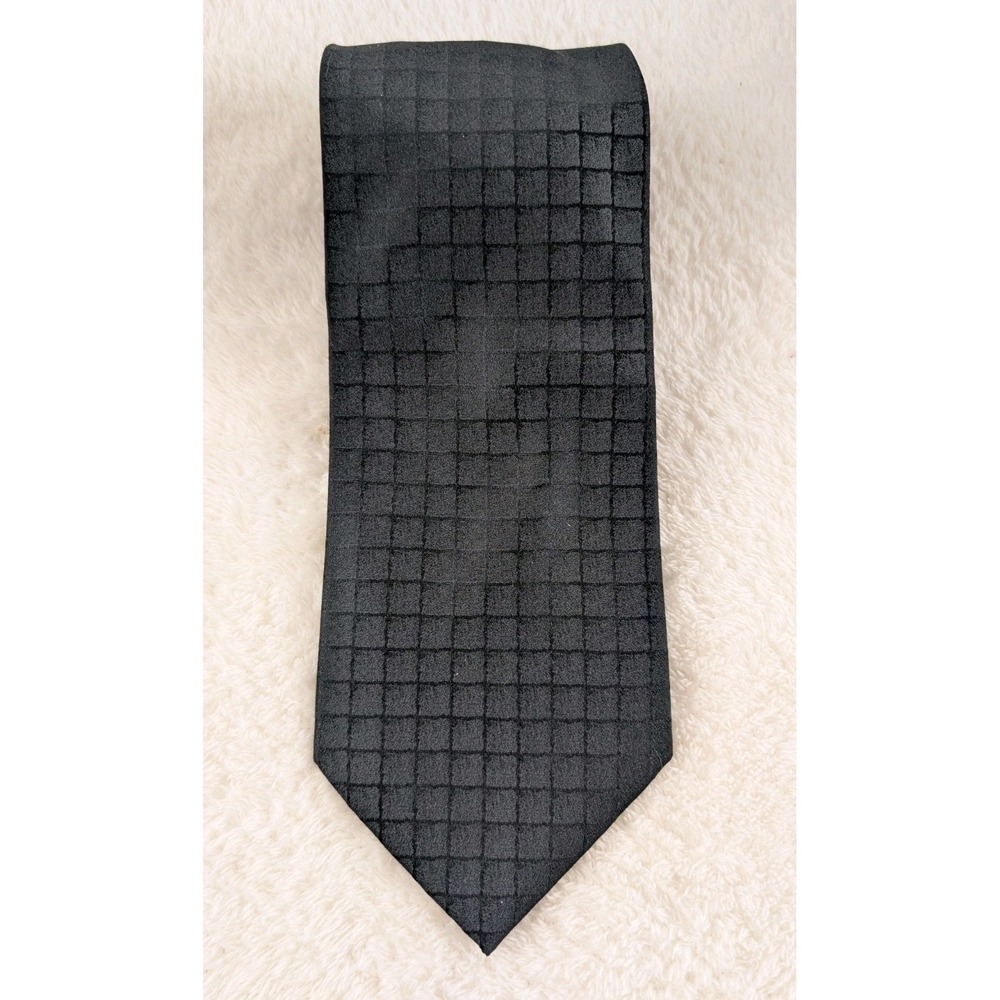 J Ferrar 100% Silk‎ Tie Black Grid Check Pattern Formal Business Necktie